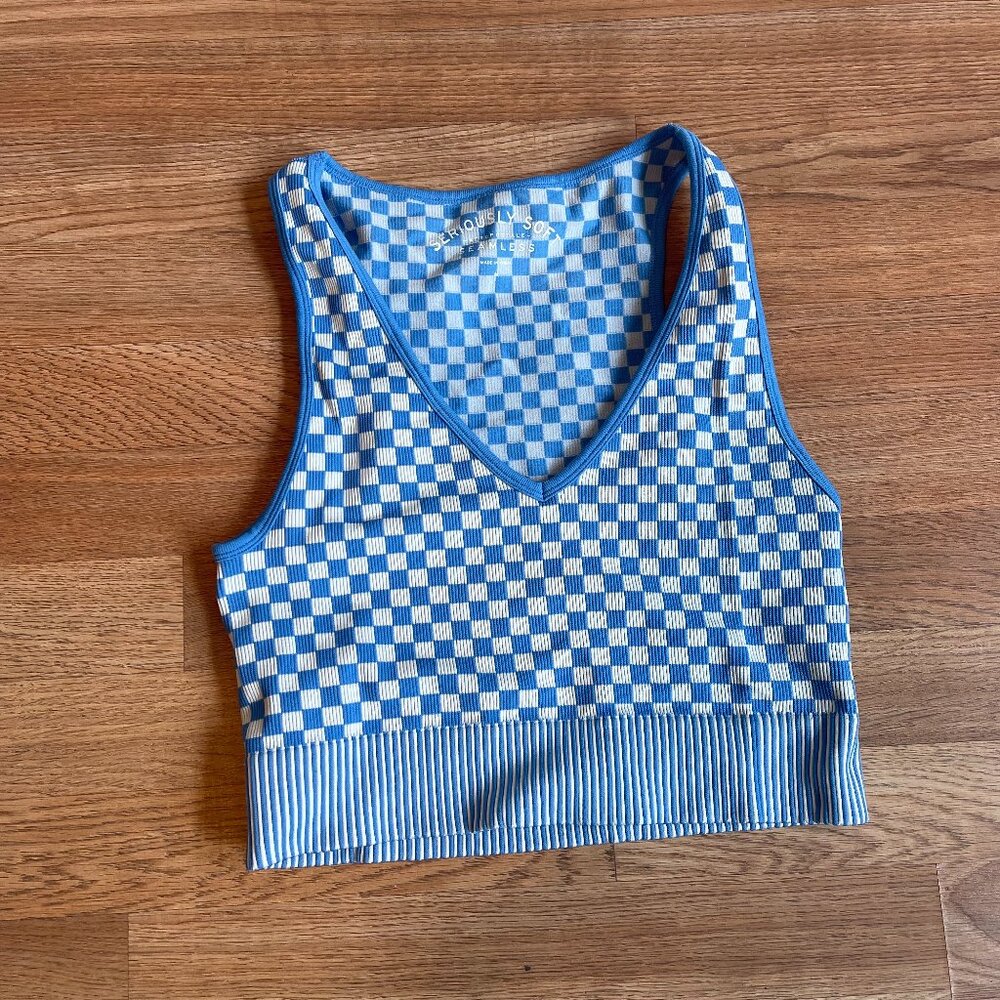 Blue Checkered Knit Tank